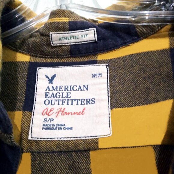 AE Flannel No 77 Men's Yellow & Black  Windowpane Flannel Shirt Sz S/P - Picture 3 of 6